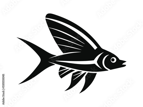 Flying fish silhouette line art vector illustration with a white background. Anchovy vector icon with a white background