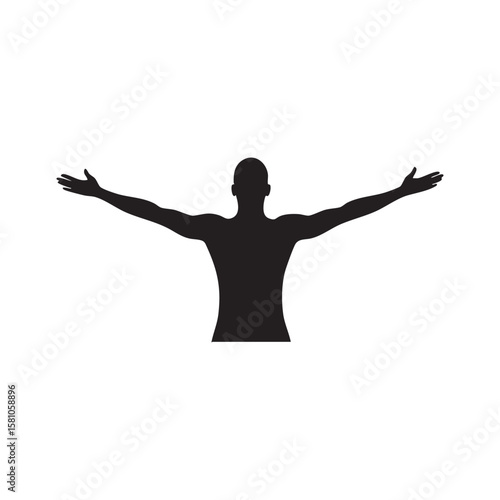 Black silhouette of a person with arms outstretched isolated on white background silhouette