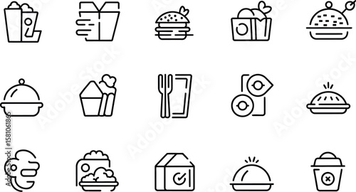 Fast Food Restaurant Menu Icons: Minimalist Line Art Style