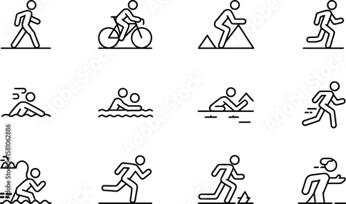 Simple Line Icons: Diverse Fitness Activities, Active Lifestyle, Minimalist Style