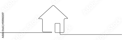 Continuous thin line home vector illustration, minimalist house icon. One line art cottage building Editable stroke