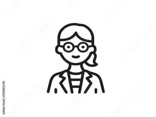 Female scientist icon confident clean 2D vector line art  