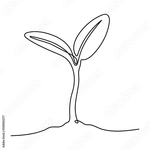 Plant Sprout in the ground, one line drawing vector illustration. Editable stroke