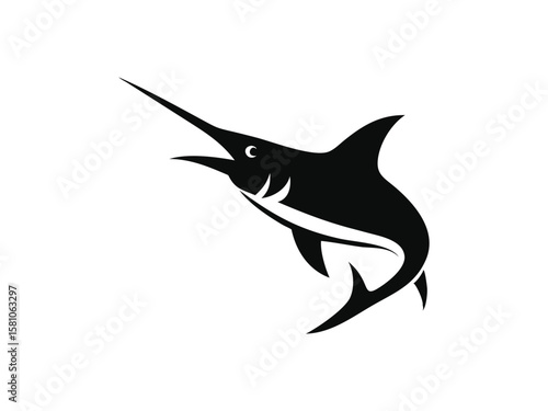 Blue marlin black silhouette vector, ocean fish clipart & sport fishing design