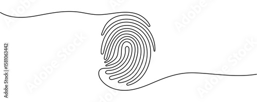 Linear drawing of a fingerprint. Continuous line drawing of biometric scan symbol on white background Editable stroke