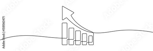 Continuous line drawing of graph. Illustration vector of arrow up. Bar chart line art. Business growth. Object one line. Single line design Editable stroke