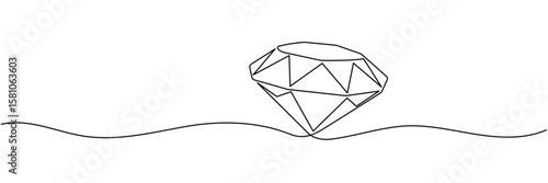 Diamond one line continuous banner. Line art jewelry concept banner. Outline vector illustration. Editable stroke