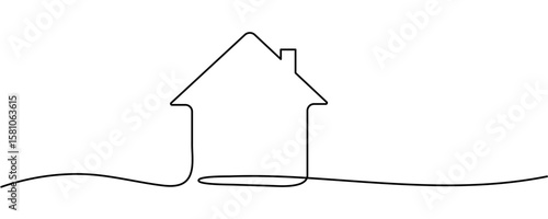 Continuous thin line home vector illustration, minimalist house icon. One line art cottage building Editable stroke