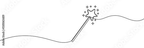 Magic wand Continuous one line drawing. Decoration element. Perfect for invitations, fabric, textile, linens, posters, prints, banners. Editable stroke
