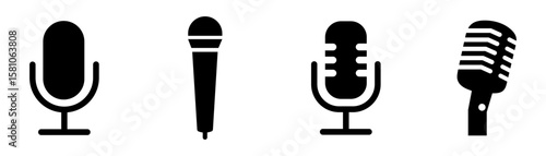 Microphone Icons set. variant microphone icon. Karaoke mic. Podcast microphone. web and mobile icons. vector illustration