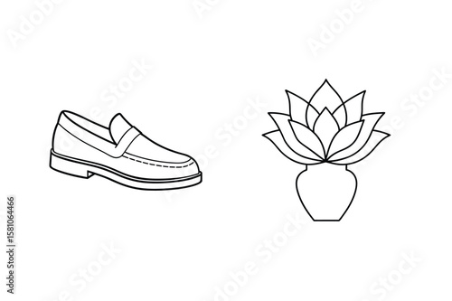 Loafer shoe and lotus flower in vase footwear leather