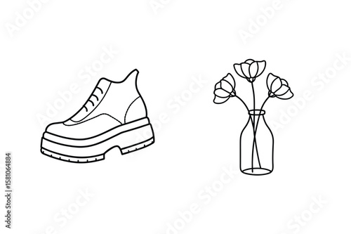 Platform shoe and flowers in vase footwear fashion