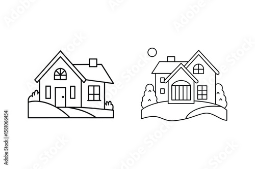 Simple houses with windows and doors home building