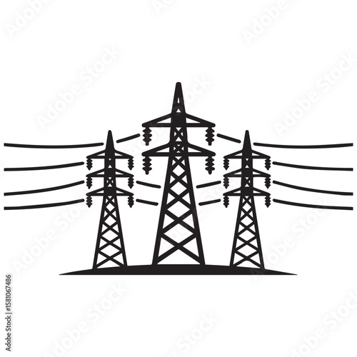 Electric Power Distribution Control Panel and Grid Icon