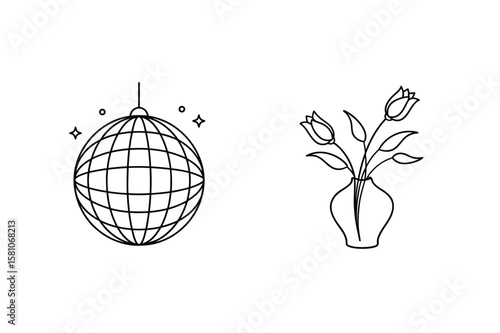 Disco ball and tulips in vase hanging sparkles