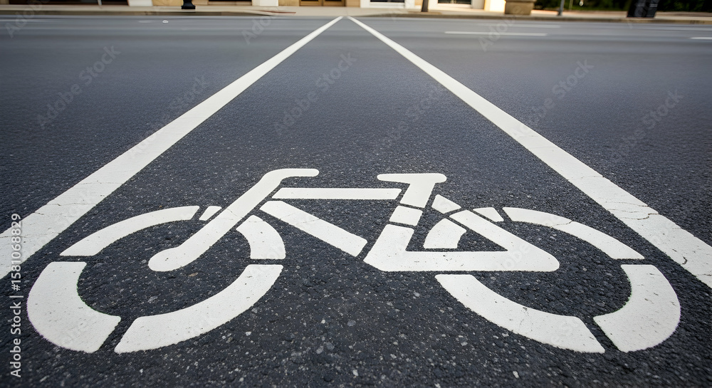 Fototapeta premium Bicycle lane marking on asphalt road indicating dedicated cycling route and safety measures for cyclists city road safety