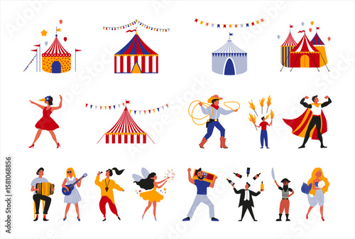 Colorful Circus and Fair Entertainment Icons