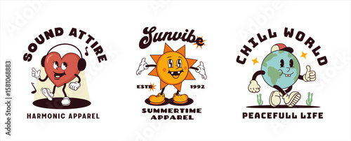 Three Retro-Style Graphic Designs for Apparel.
