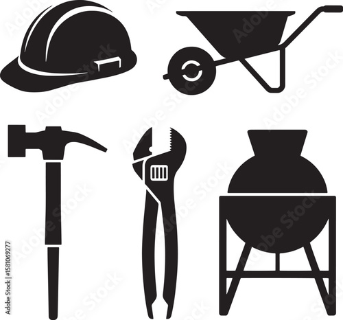 Construction tools and equipment safety gear helmet hammer