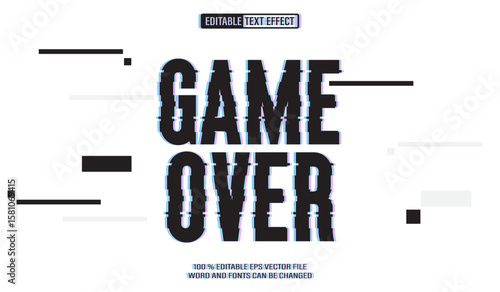 Editable 3d text style effect - Game Over Glitch White Background text effect Template