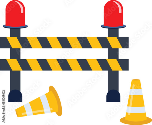 Stop traffic road barrier icon in flat style. Roadwork vector illustration on isolated background. Safety barricade sign business concept.


