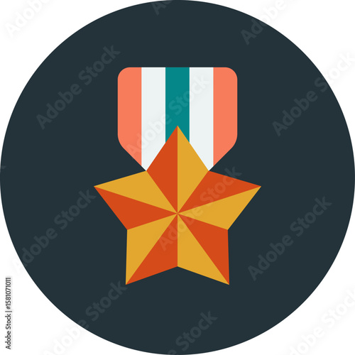 Golden Star Award: A striking graphic showcasing a golden star award, a symbol of recognition and achievement, set against a dark circular backdrop. The design elements convey a sense of honor, pride.