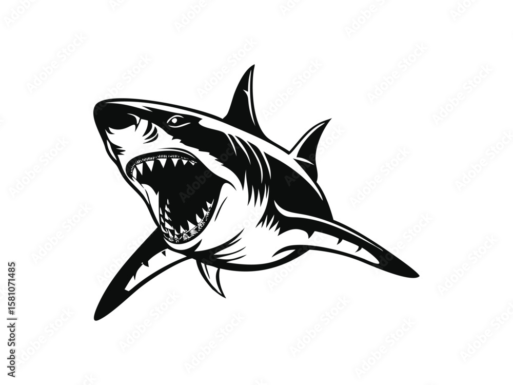 Obraz premium Angry shark silhouette vector design. Shark vector illustration, shark icon silhouette design vector art