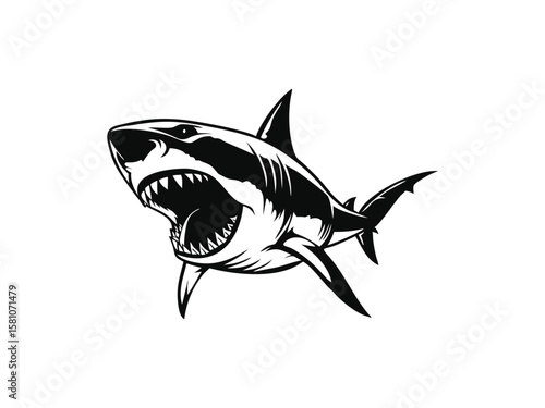 Angry shark silhouette vector design. Shark vector illustration, shark icon silhouette design vector art
