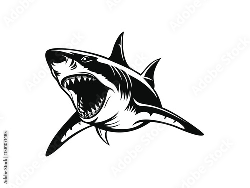 Angry shark silhouette vector design. Shark vector illustration, shark icon silhouette design vector art
