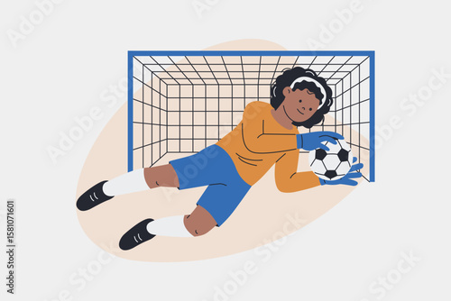 Female Football Goalkeeper Diving to Save Soccer Ball in Game Vector