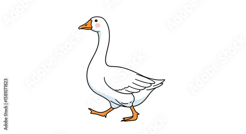 Charming White Goose Walking Gracefully in a Sunny Meadow on a Beautiful Day