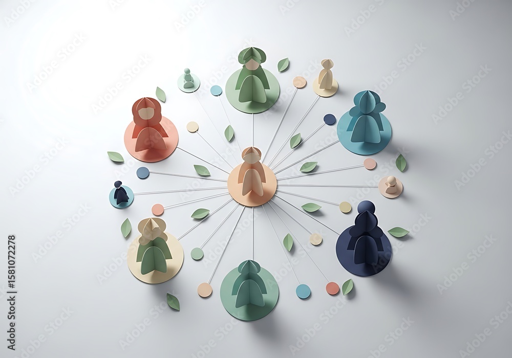 Obraz premium Creative Paper Craft People Connected in a Circular Network