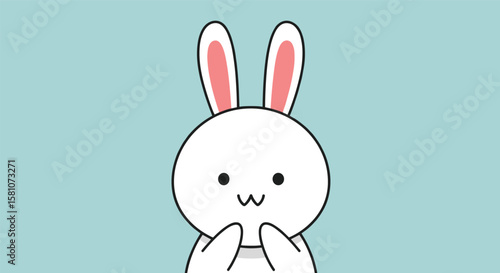 Cute Kawaii White Bunny with Pink Ears Wiggling Its Nose Adorably