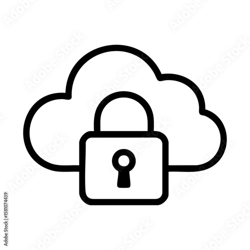 Cloud security icon with padlock symbol for safe online data storage