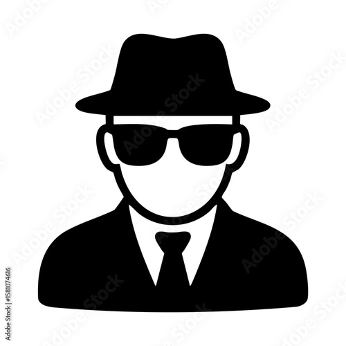Spy agent icon with sunglasses and hat representing secret undercover identity