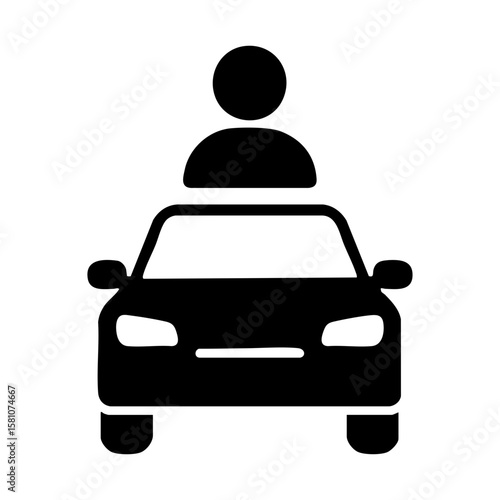 Front view car icon with person symbol representing driver or ride service