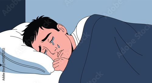 Man Crying in Bed Feeling Sad and Lonely During the Nighttime