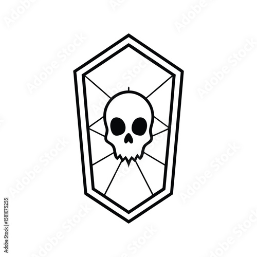 skull in mirror frame with cracks line art