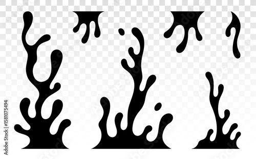Paint dripping. Oil drop. Dripping liquid. Paint flows. Current paint, stains. Current drops. Current inks. Vector illustration. Flowing liquid. Stencil drops. Paint splatter. Molten. Chocolate drops