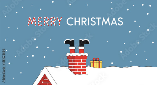 Ho Ho Ho Santa Claus is Coming Down the Chimney on a Snowy Christmas Eve