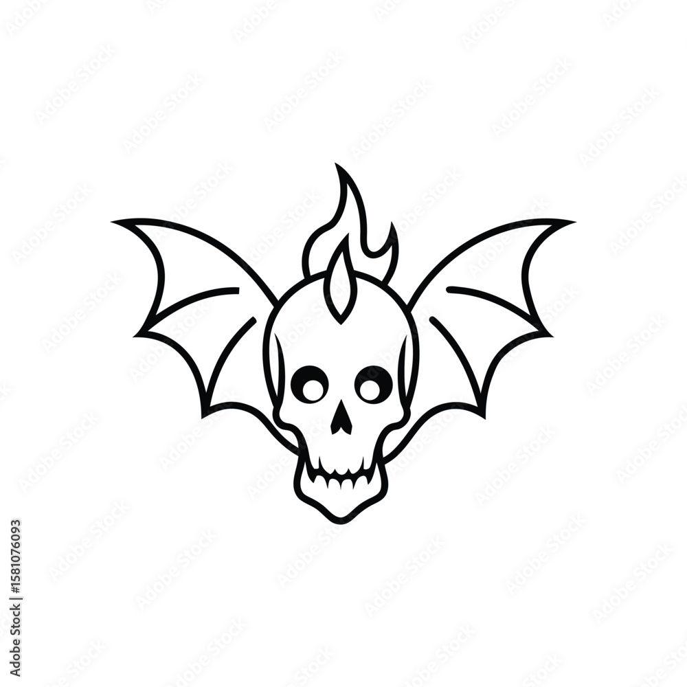 Fototapeta premium skull with dragon wings and fire line art