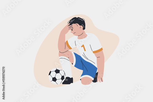 Sad Soccer Player Defeated Eliminated in Front of Ball Vector