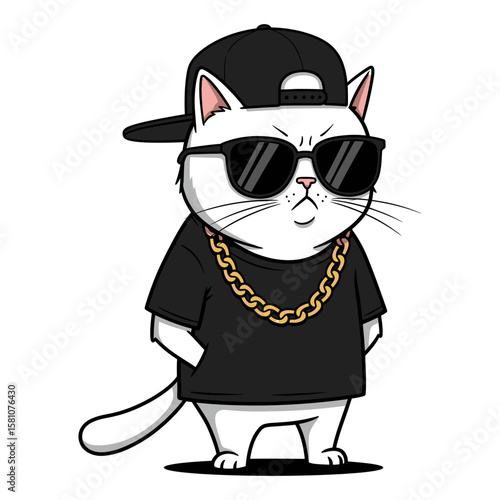 Cool Cat Cartoon Character with Shades and Gold Chain