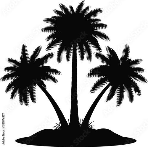 Silhouetted palm trees conjure tropical island vibes in stark black