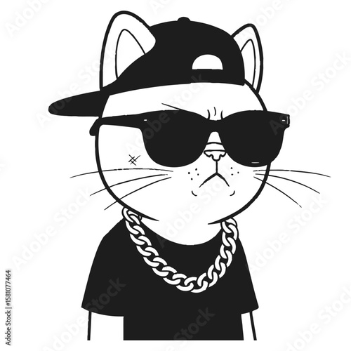 Cool Cat with Shades and Chain Illustration
