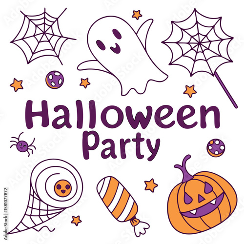 Charming and vibrant halloween party invitation template featuring playful illustrations and festive typography perfect for creating memorable seasonal celebrations and spooky gatherings for all ages