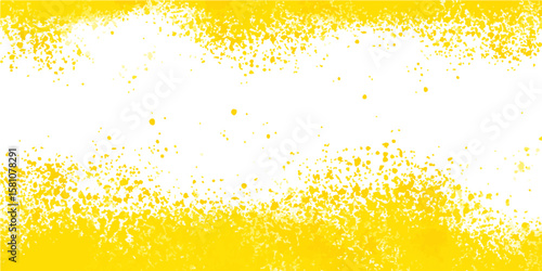 Turmeric yellow or mustard yellow grunge texture colored splash on a white background. Abstract watercolor drawing on a paper image. Gold Foil Frame Gold brush stroke. particle glittering and shimmeri