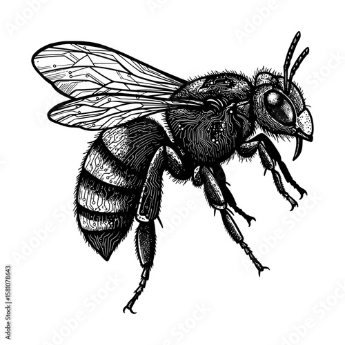 Cybernetic Bee Vector Art Futuristic Insect Illustration