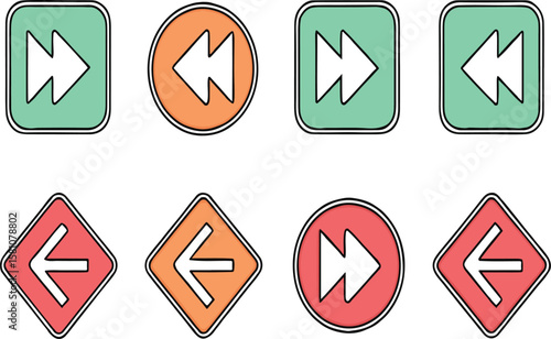 Colorful abstract illustration of rewind and fast forward symbols in various shape frames Free Download Colorful abstract illustration of rewind and fast forward symbols in various shape frames - GFXLoad