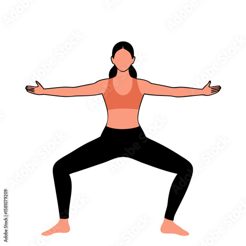 Woman practicing yoga in a warrior pose on a white background - Concept of Athletes  